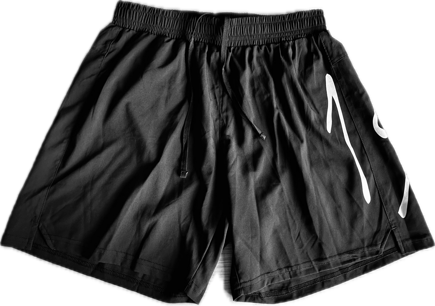 Side view showing short inseam and side-split