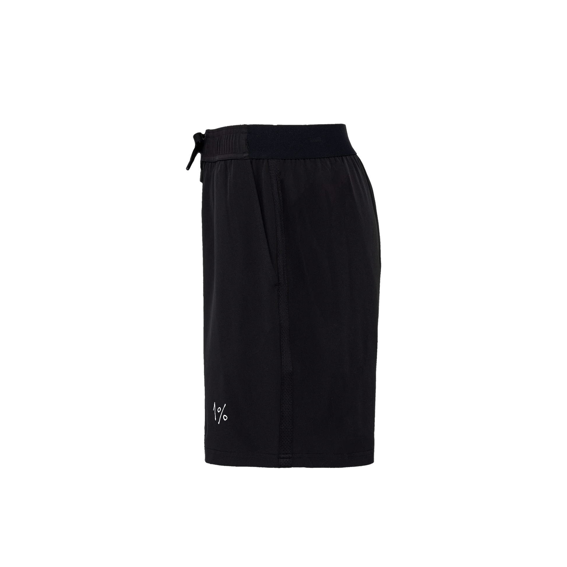 Men’s performance shorts — product flatlay side profile